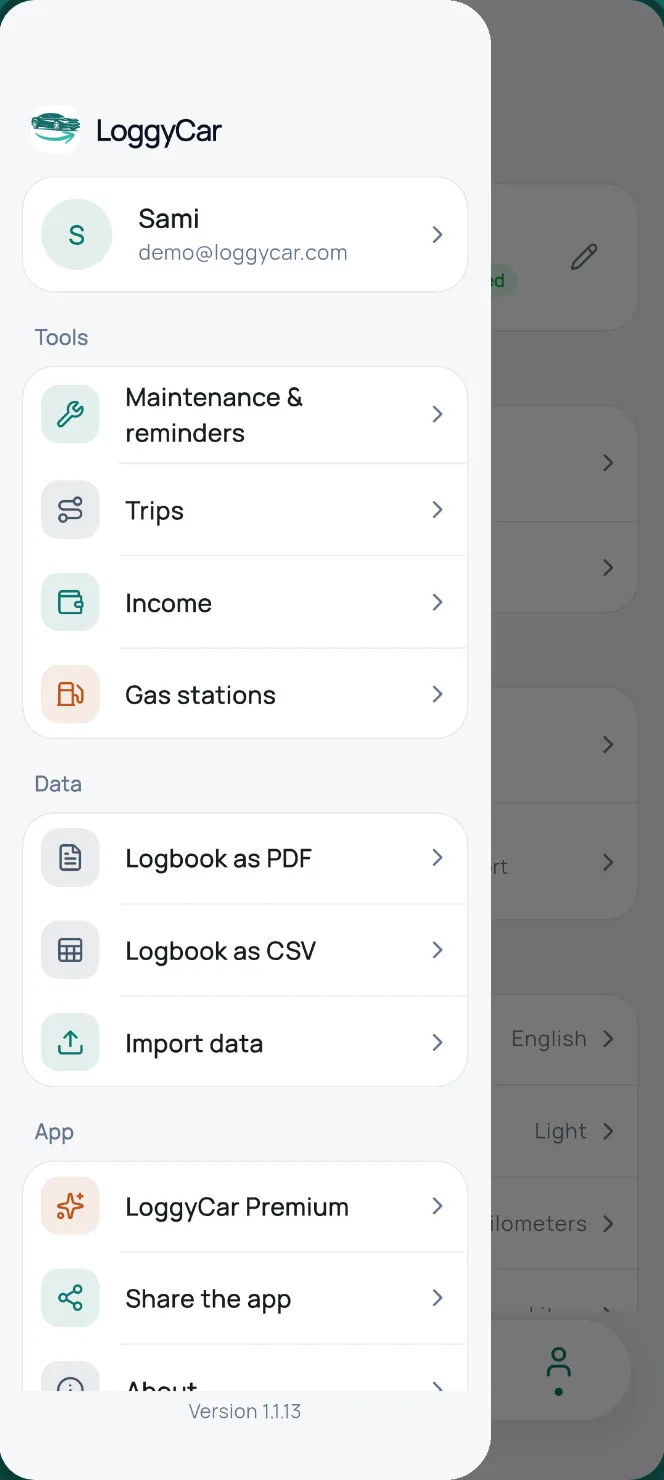 One-tap import of your Drivvo history (CSV)