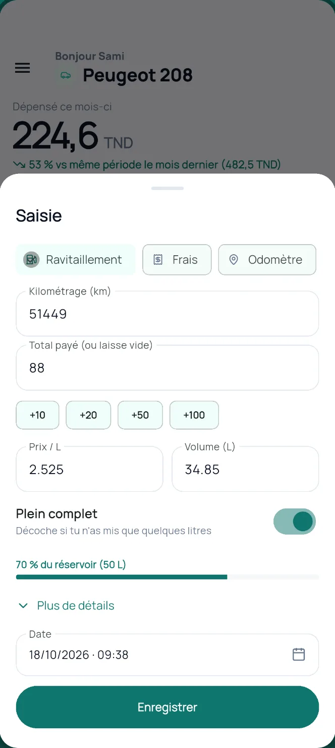 Saisie d'un plein de carburant en 10 secondes
